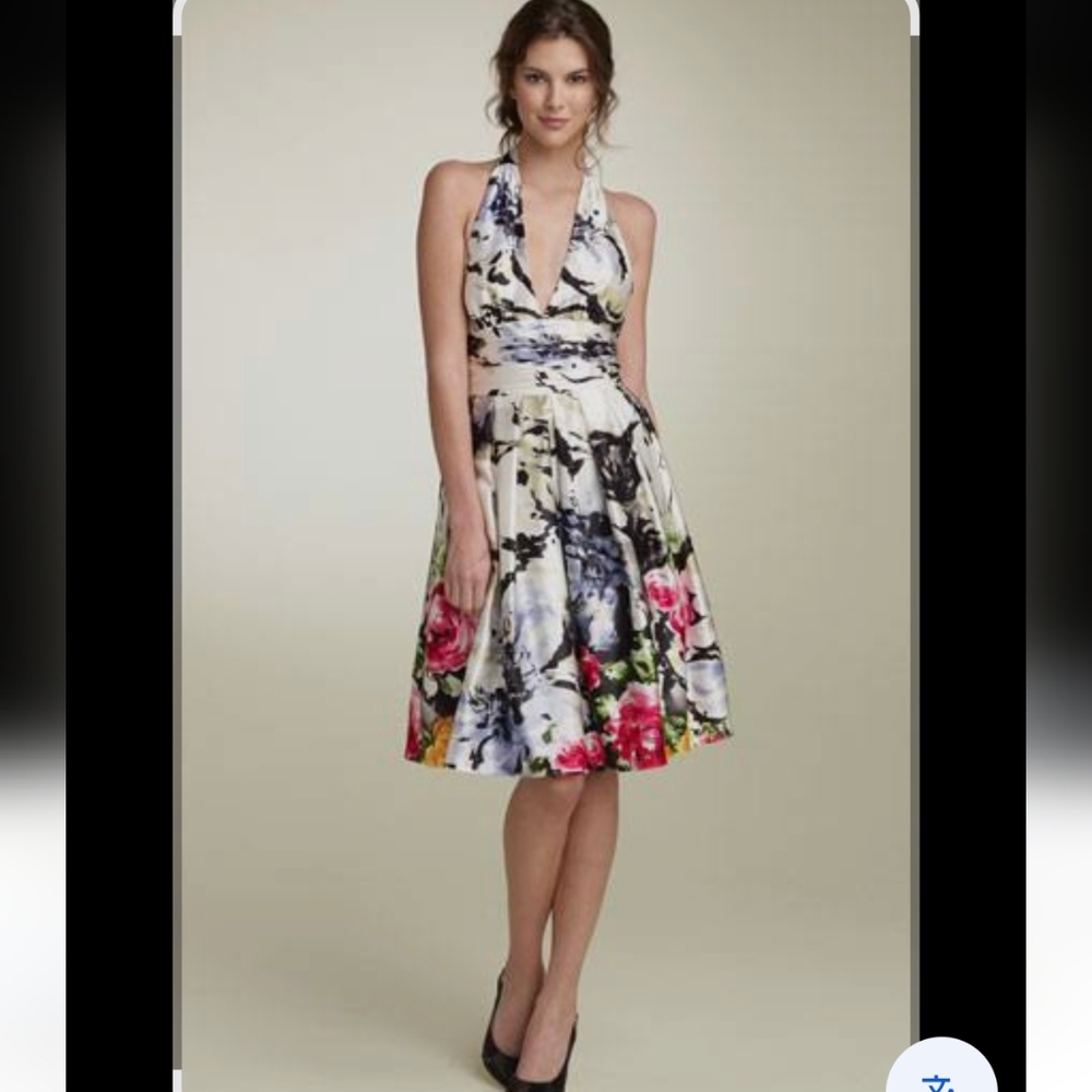 Adrianna Papell Silk Floral Halter Midi Dress